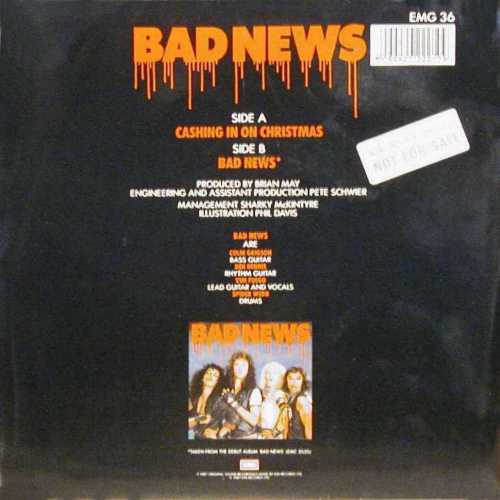 Bad News 'Cashing In On Christmas' UK 7" back sleeve