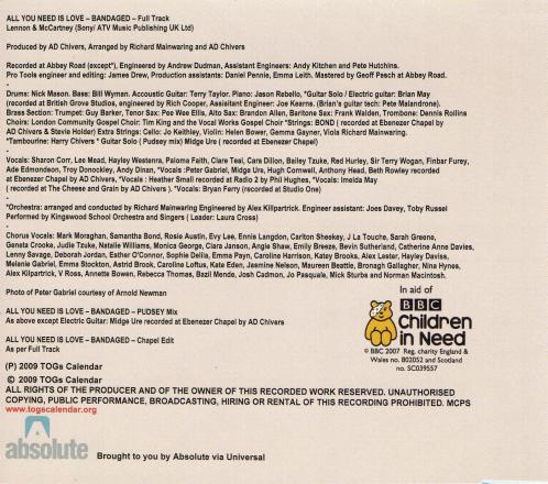 Bandaged 'All You Need Is Love' UK CD back sleeve