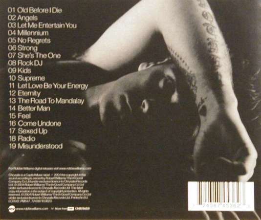 Robbie Williams 'Greatest Hits' UK CD back sleeve