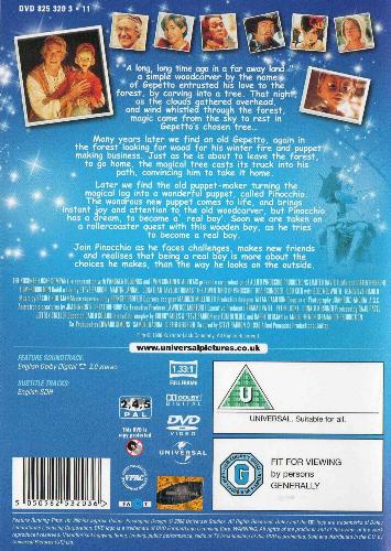 'The Adventures Of Pinocchio' UK DVD back sleeve