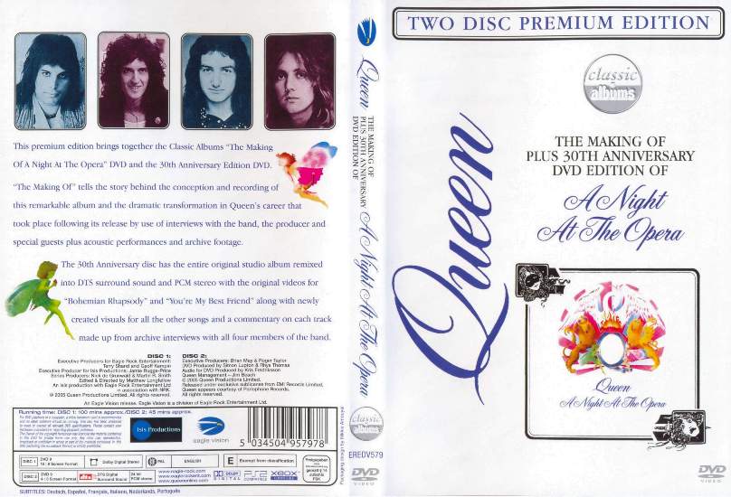 Queen 'The Making Of A Night At The Opera' UK double DVD inner sleeve